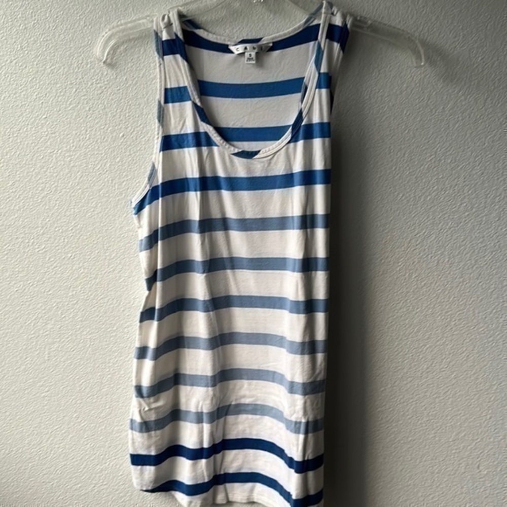 CAbi top small striped white shades of blue style #282